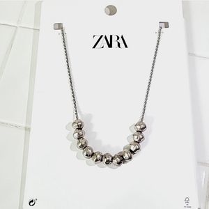 ZARA Textured Silver Beads Necklace NWT